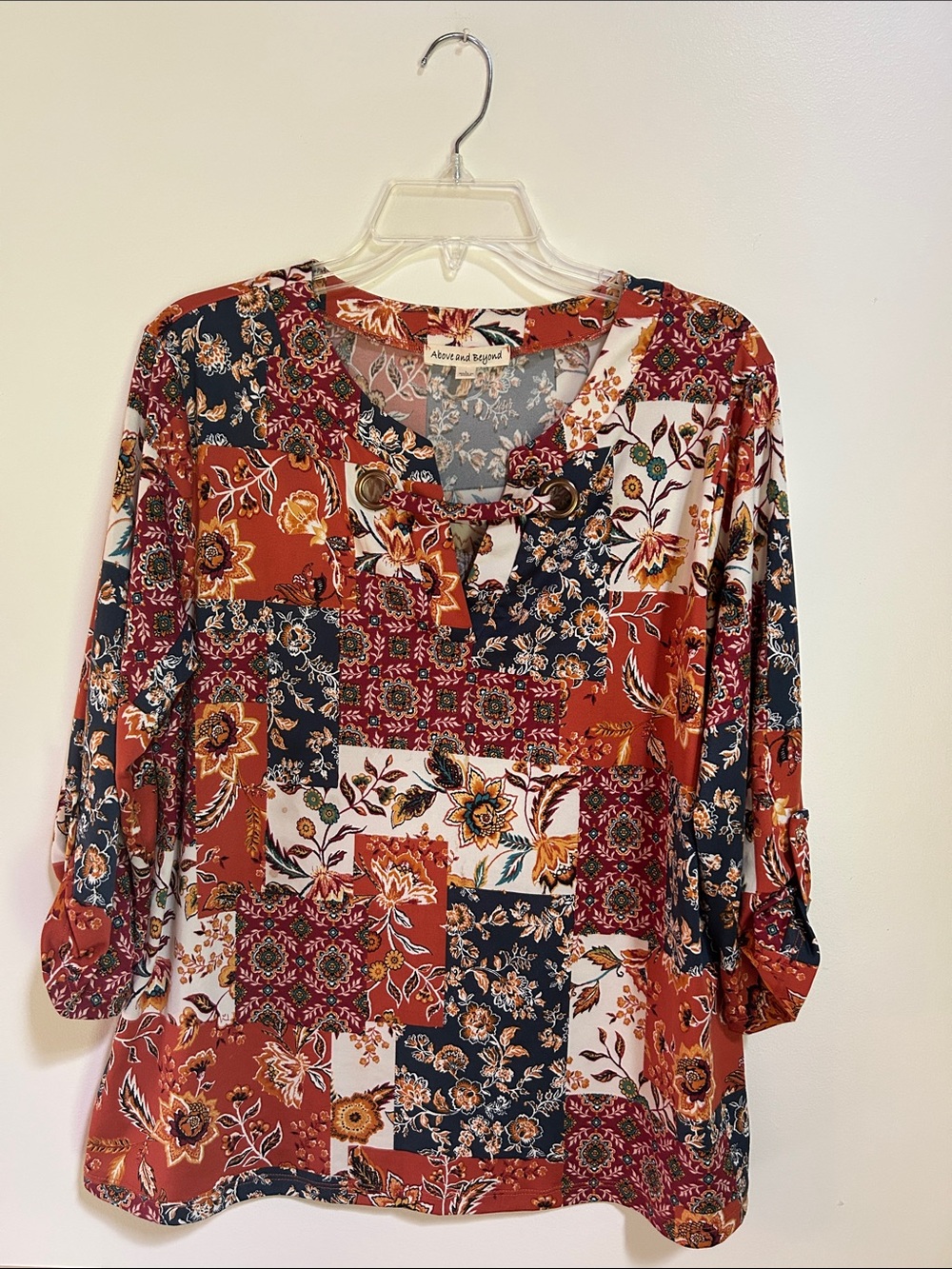 Women's Rust Floral Patchwork Top